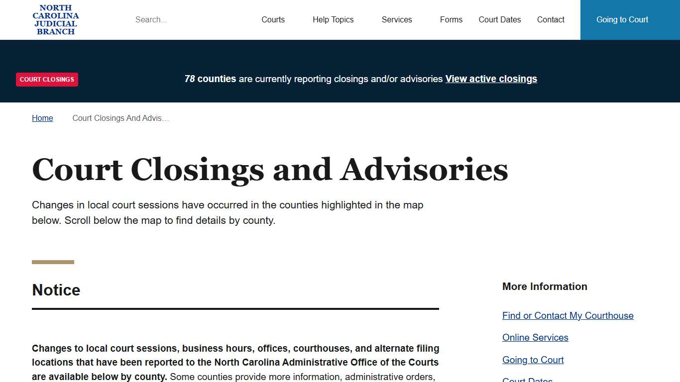Court Closings and Advisories North Carolina Judicial Branch